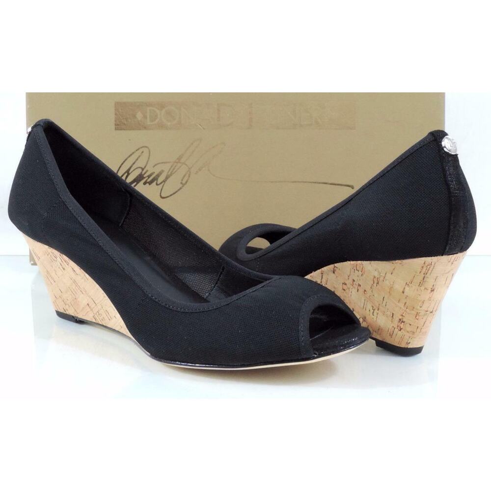 Donald J Pliner Molly Open Toe Wedge Pumps Black Stretch Size 7.5 - Picture 2 of 8